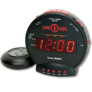 EUC Amazon Sonic Alert Sonic Bomb Black Red Alarm Clock